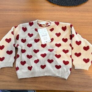 Zara Cream Sweater with Red Heart Motif